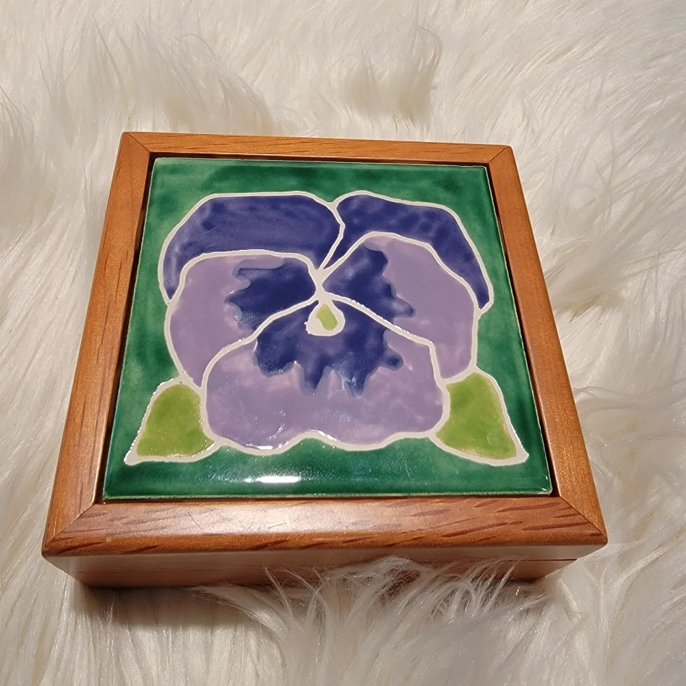 Handpainted Ceramic Wood Jewelry / Trinket Box